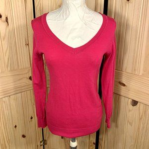 Derek Heart Women's V-Neck Sweater Hot Pink Knit Pullover Size Medium